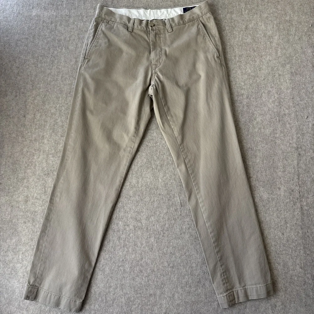 Polo Ralph Lauren Slim Fit Chino Pants Mens Actual 32x32 Khaki Cotton Flat Front